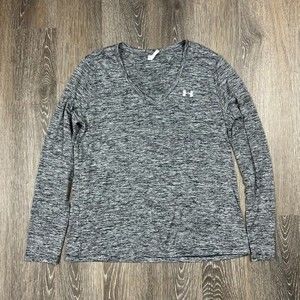 Under Armour Heathered Grey Twisted Tech Heat Gear Long Sleeve Tee Size XL EUC